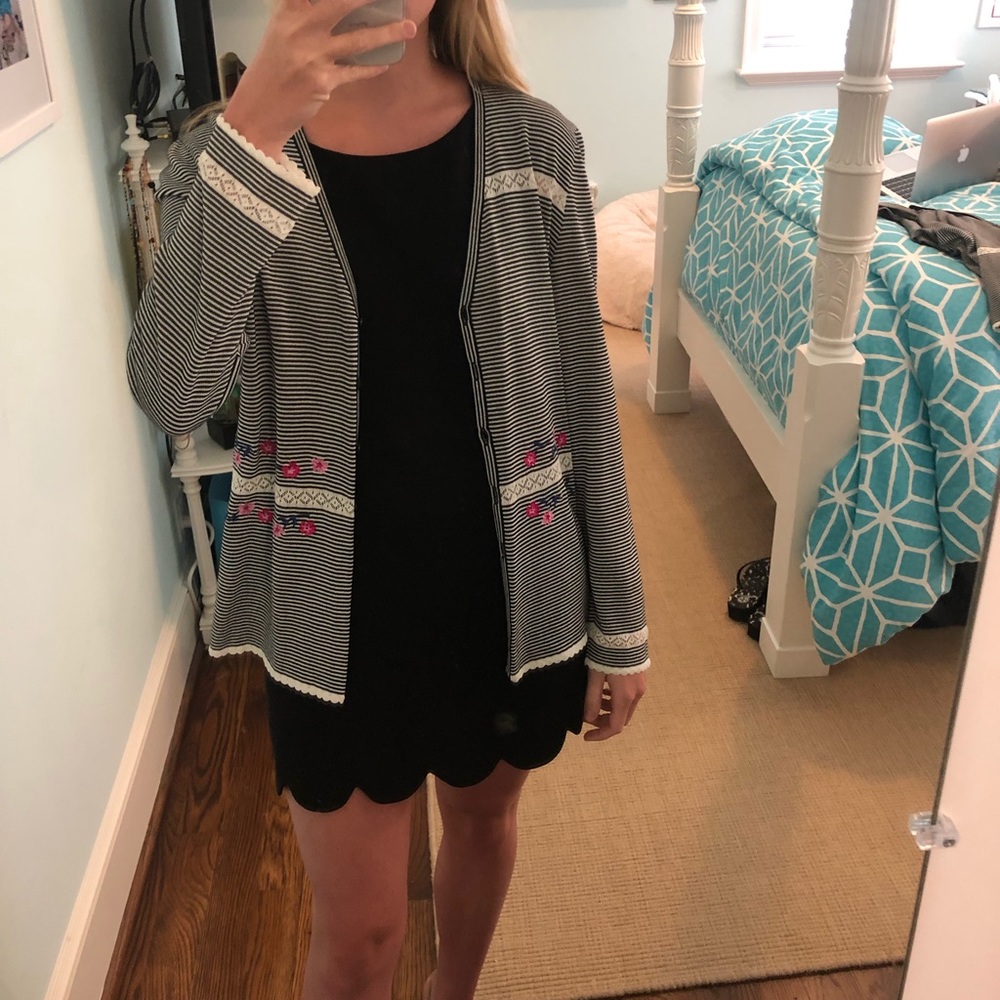 Escada crochet embroidered cardigan sweater